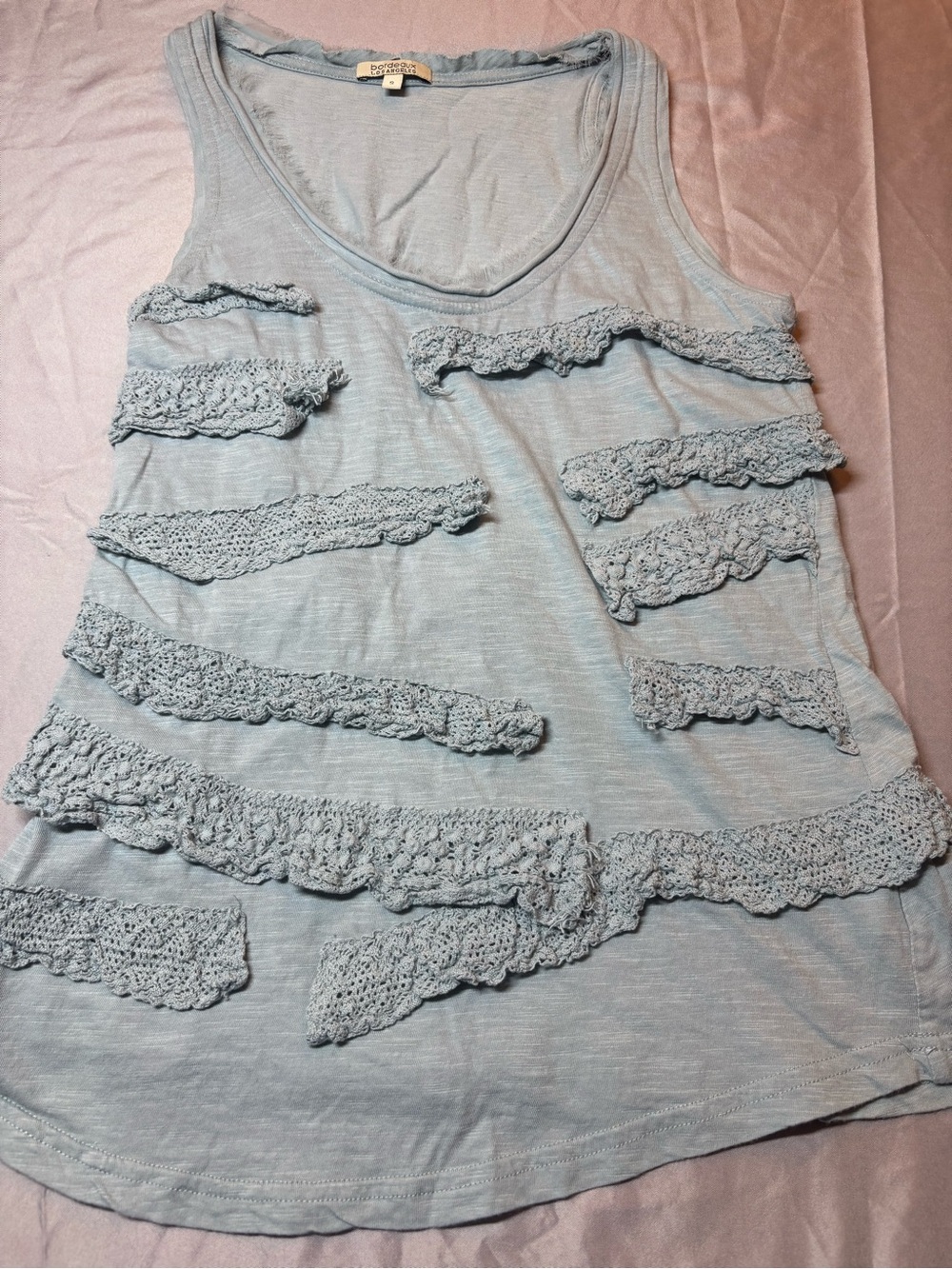 Anthropology Bordeaux Light Blue Crochet Ruffle Tank Top size S